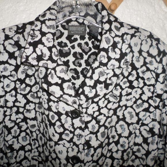 Chico's Black & Silver Print Button Front Jacket - Picture 2 of 3